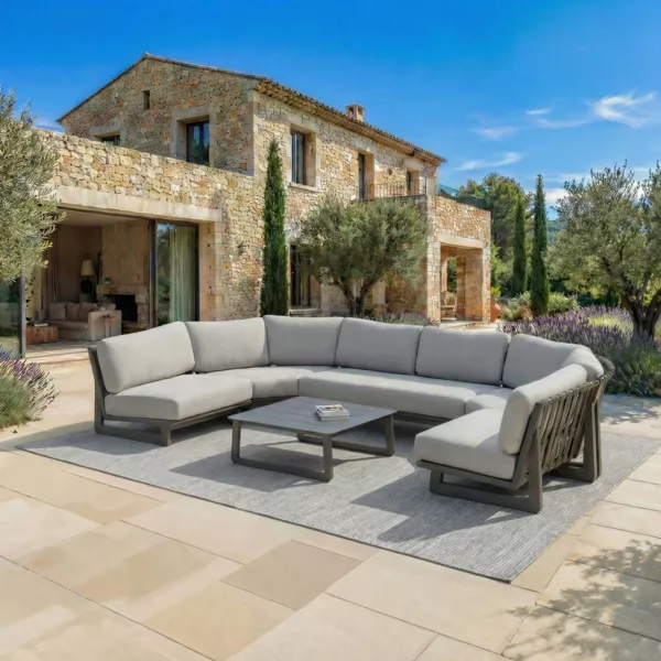 Salon de jardin d'angle en aluminium 6 places Long Beach Gris anthracite et gris clair