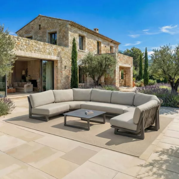 Salon de jardin d'angle en aluminium 6 places Long Beach Gris anthracite et taupe