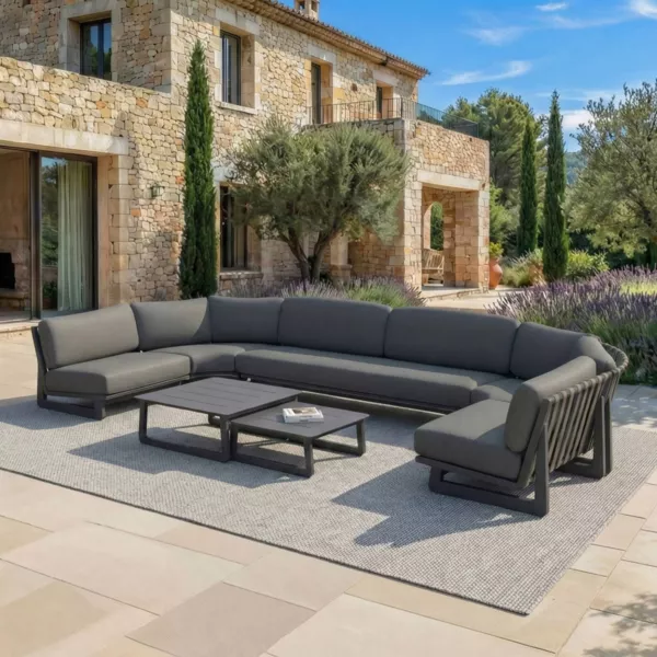 Set angolare da giardino in alluminio 7 posti 7 pezzi Long Beach Grigio antracite