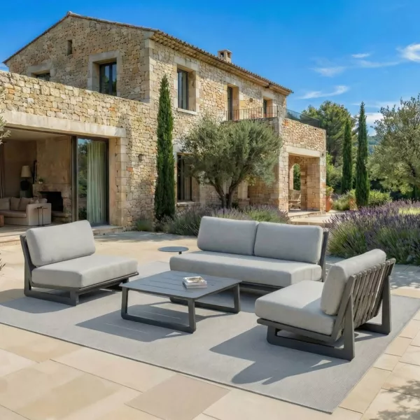 Salon de jardin en aluminium 4 places 4 pcs Long Beach Gris anthracite et gris clair
