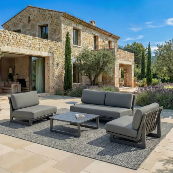 Salon de jardin en aluminium 4 places 4 pcs Long Beach Gris anthracite