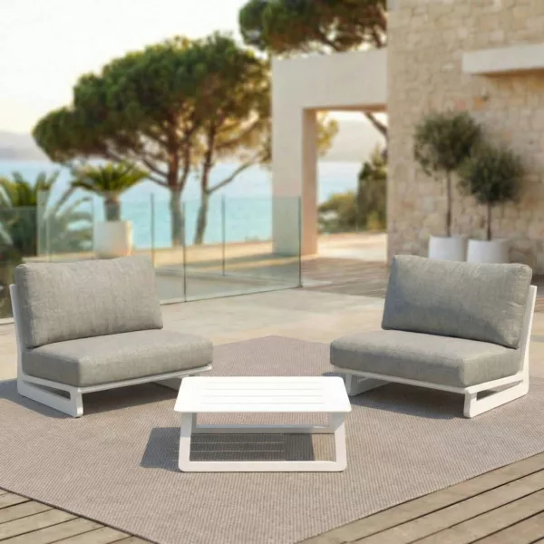 Salon de jardin en aluminium 2 places 3 pcs Long Beach Blanc cendr� et beige