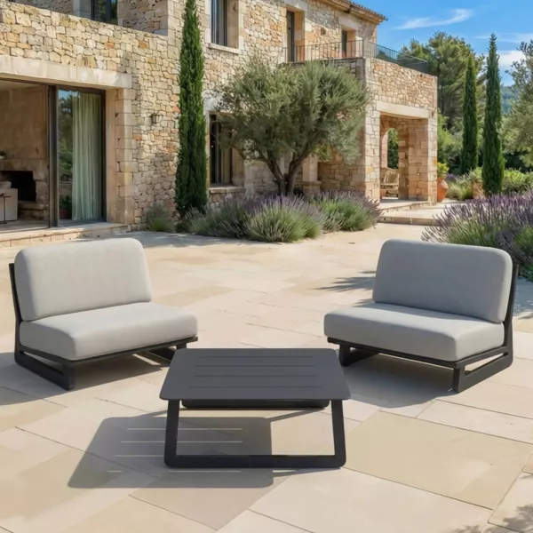 Salon de jardin en aluminium 2 places 3 pcs Long Beach Gris anthracite et gris clair