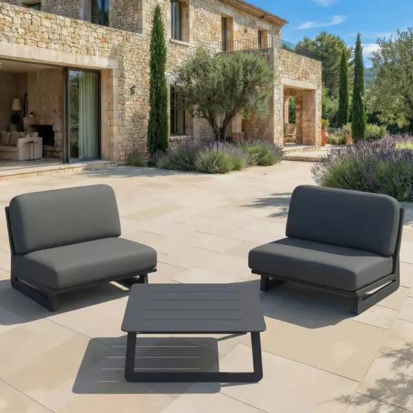 Set da giardino in alluminio 2 posti 3 pezzi Long Beach Grigio antracite