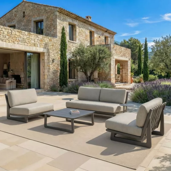 Salon de jardin en aluminium 4 places 4 pcs Long Beach Gris anthracite et taupe
