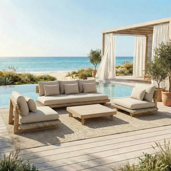 Gartenm�bel-Set Palawan Beige aus Holz- und Harzoptik, 5 Sitzpl�tze, 4-teilig