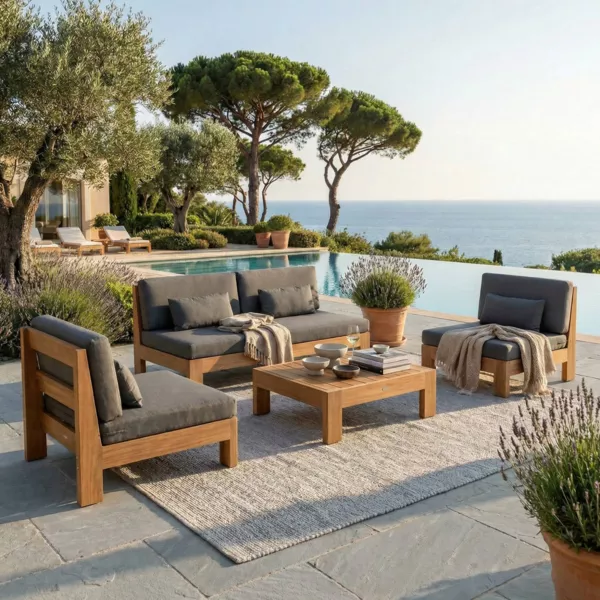 Salotto da giardino acacia 5 posti 4 pezzi Born�o Grigio antracite