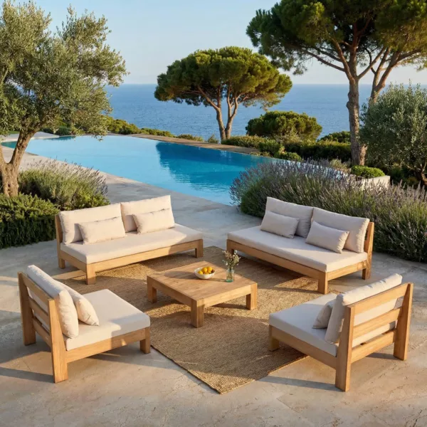 Loungeset van acaciahout 8 zitplaatsen 5-delig Born�o Zand