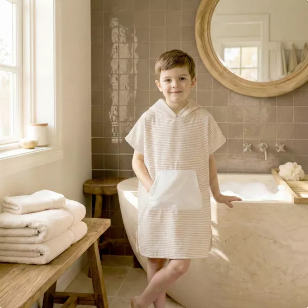 Kinderbadponcho van katoen en spons 2/5 jaar Marina Beige