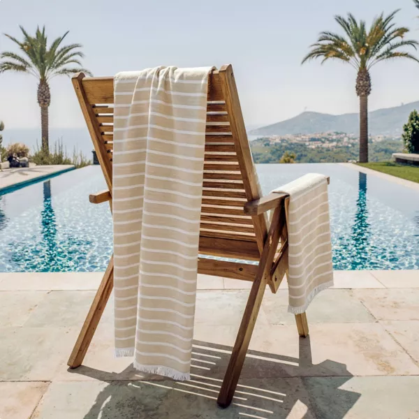 Fouta double coton et �ponge (180 x 180 cm) Brume Beige