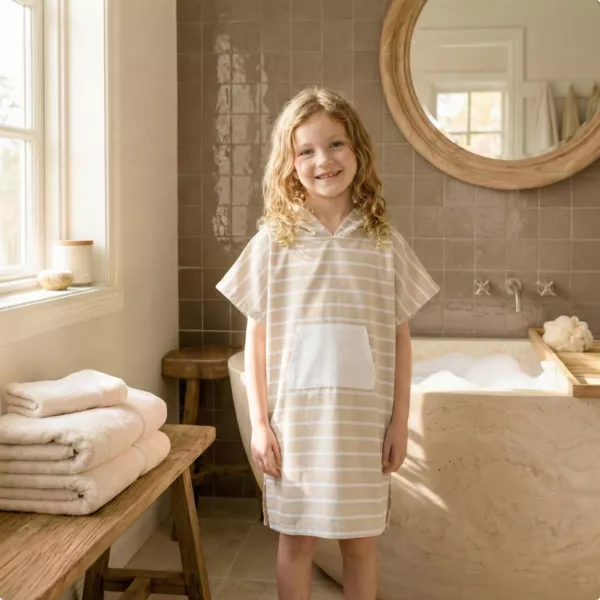 Kinderbadponcho van katoen en spons 6/10 jaar Beige Mist