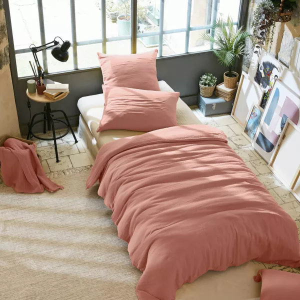 Housse de couette gaze de coton (140 x 200 cm) Ga�a Rose p�che