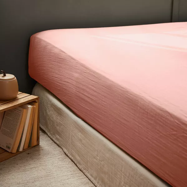 Drap housse gaze de coton (180 x 200 cm) Ga�a Rose p�che