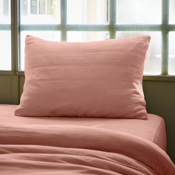 Taie d'oreiller rectangulaire gaze de coton (50 x 70 cm) Ga�a Rose p�che