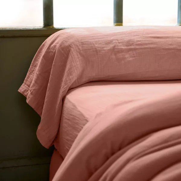 Taie de traversin gaze de coton (L185 cm) Ga�a Rose p�che