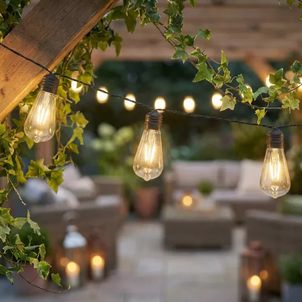 Guirlande lumineuse solaire 1,8 m 10 LED Guinguette Noir et blanc chaud