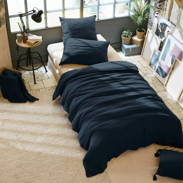 Housse de couette gaze de coton (140 x 200 cm) Ga�a Bleu nuit