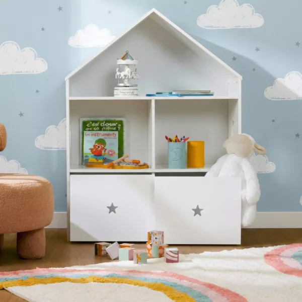 Kinderen houten boekenkast 3 niveaus (H97 cm) Sterren Wit