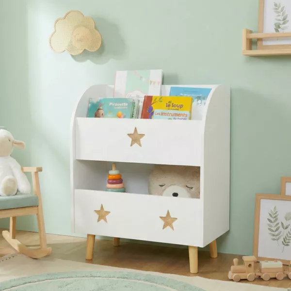 Houten kinderbibliotheek (H72 cm) Sterren Wit
