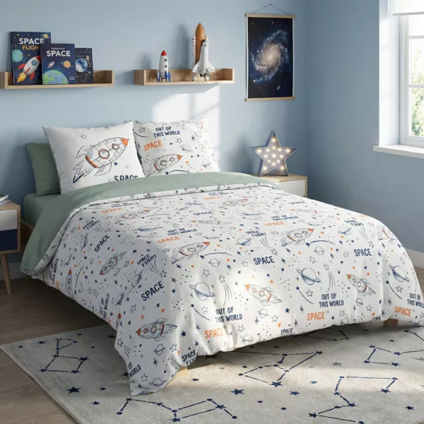 Set copripiumino e due federe bambino in cotone (240 x 220 cm) Galassia Bianca