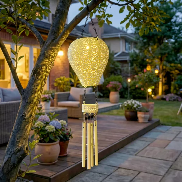 Suspension de jardin solaire LED (H56 cm) Montgolfi�re Jaune