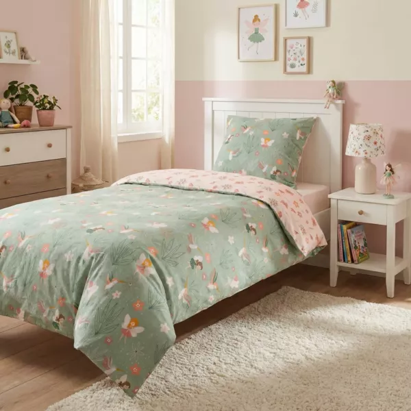 Copripiumino e federa per bambini in cotone (140 x 200 cm) Fata Multicolore