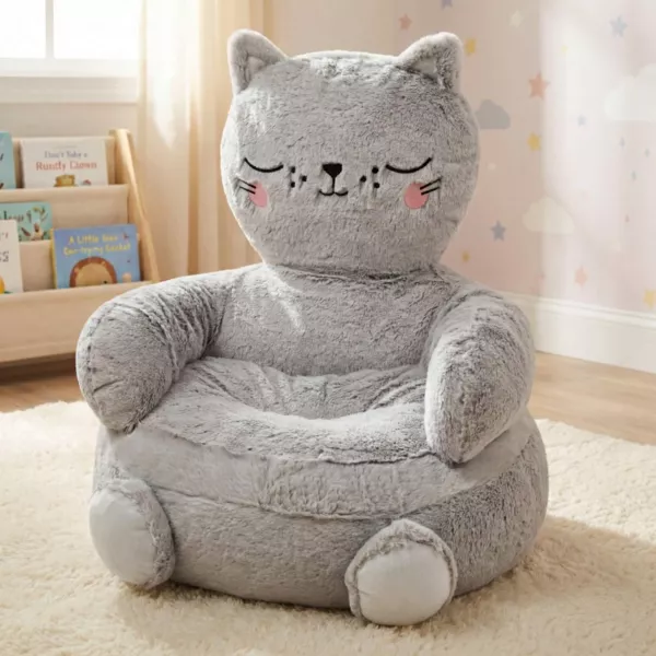 Pouf enfant chat (45 x 45 cm) Louisa Gris