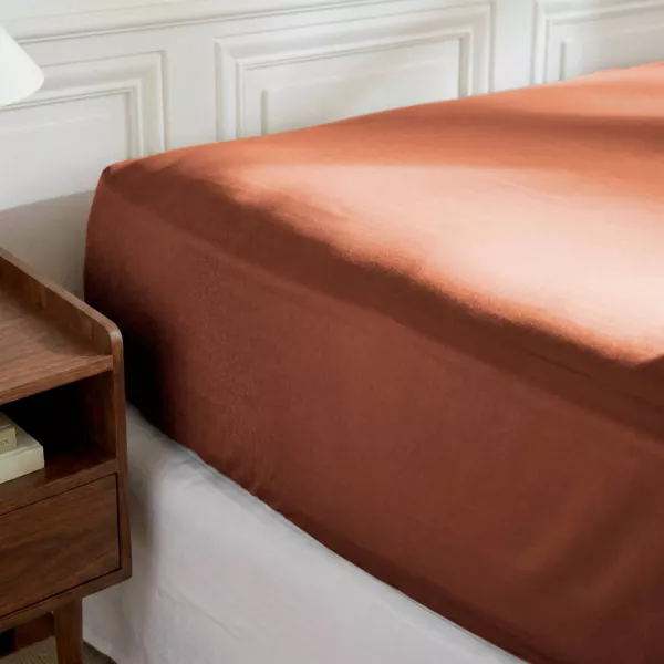 Drap housse percale de coton (140 x 190 cm) Diane Terracotta