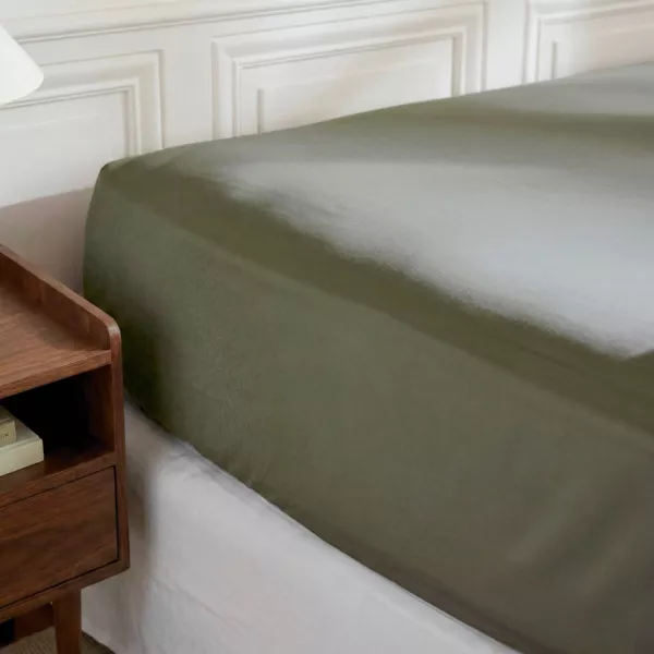 Drap housse percale de coton (140 x 190 cm) Diane Vert Romarin