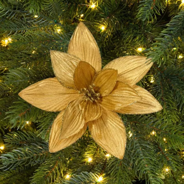 Gran Poinsettia de Navidad en clip (D30 cm) Terciopelo Oro