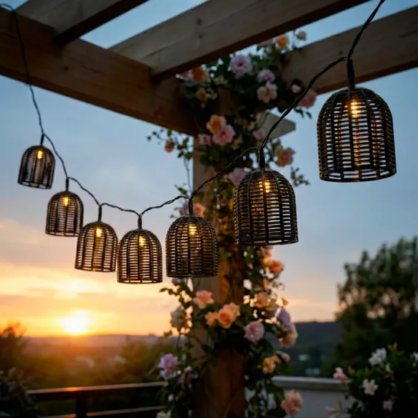 Luminaria solare in resina intrecciata Garden chic Nero 10 LED (2,70 m)