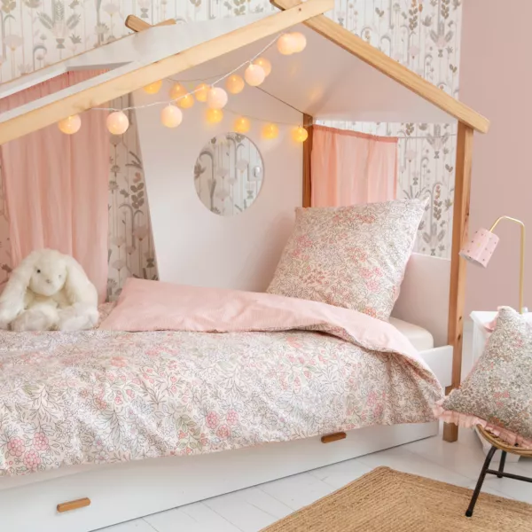 Completo lenzuola per bambini con 1 federa in cotone (140 x 200 cm) Pimprenelle Rosa