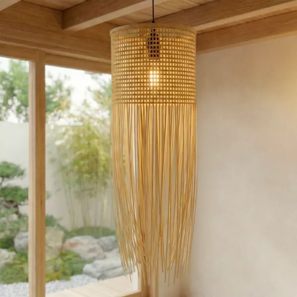 Lysende h�ngelampe med frynser i bambus (H85 cm) Maoki Natur