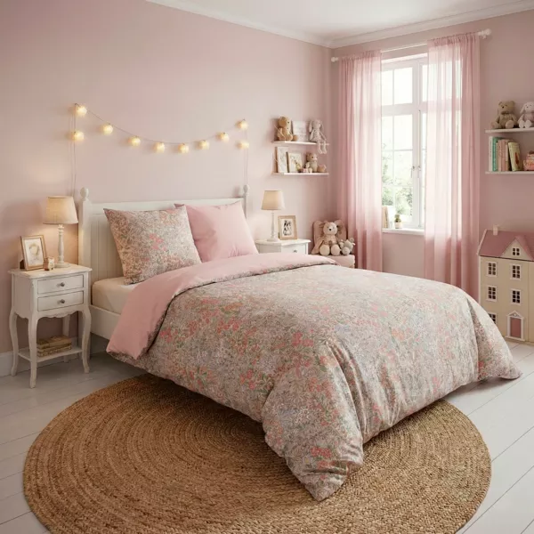 Completo lenzuola per bambini in cotone con due federe (200 x 200 cm) Pimprenelle Rosa