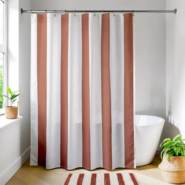 Gestreifter Stoff-Duschvorhang (180 x 200 cm) Louise Braun Mokka