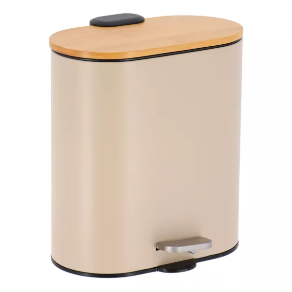Cubo de basura de ba�o de bamb� con cierre suave Tempo Beige