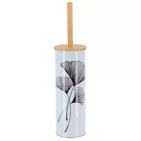 Scopino per WC con coperchio in metallo e bamb� Zen Gingko Bianco