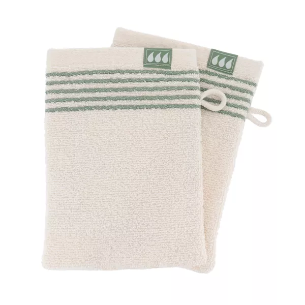 Set di 2 guanti da toilette in cotone (15 x 21 cm) Jeanne Verde salvia e Avorio