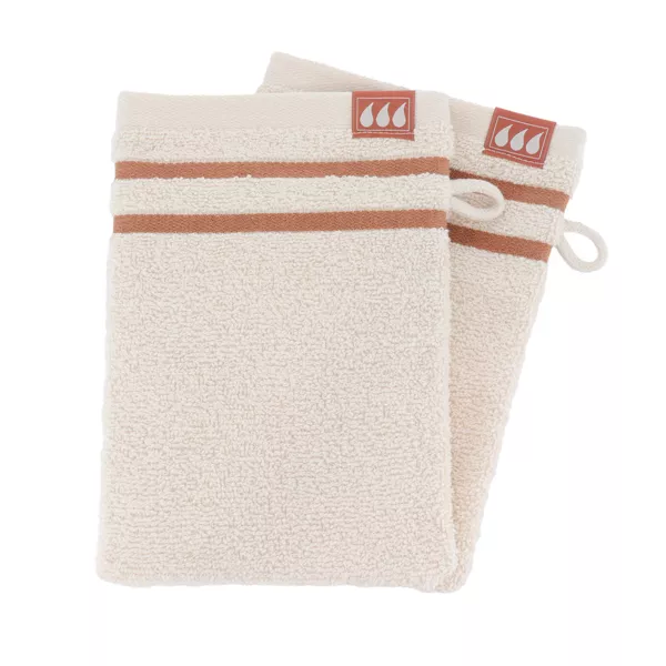 Set di 2 guanti da toilette in cotone (15 x 21 cm) Jeanne Tortora e Avorio