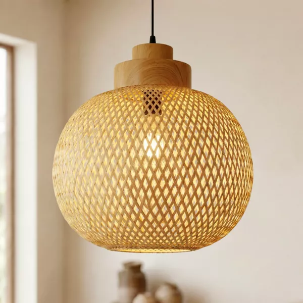 Lampada a sospensione rotonda in bamb� (D40 cm) Kahala Naturale