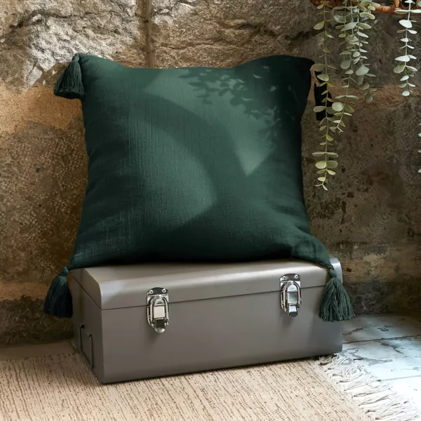 Cuscino quadrato in garza di cotone (40 x 40 cm) Ga�a Verde abete