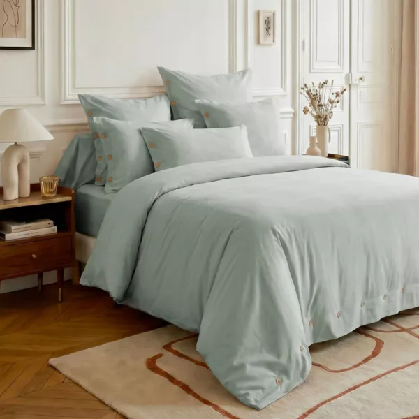 Housse de couette percale de coton (260 x 240 cm) Diane Bleu C�ladon