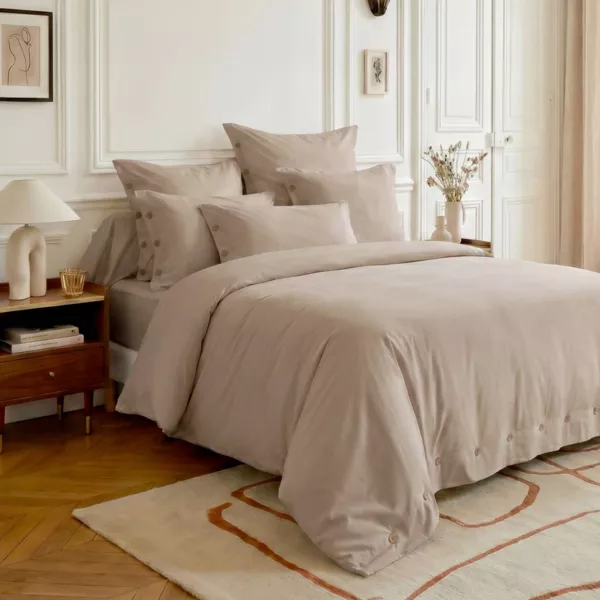 Housse de couette percale de coton 120 fils (280 x 240 cm) Diane Ficelle