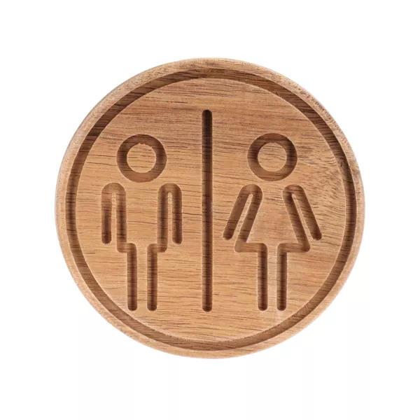 Plaque de porte WC Homme / Femme adh�sive acacia Easy chic ronde Naturel
