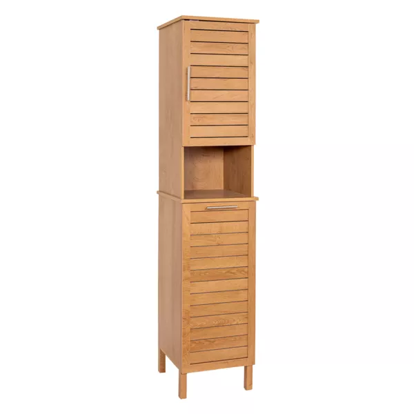 Meuble colonne salle de bain paniere � linge int�gr�e bois (173 x 38 cm) Colonial Naturel