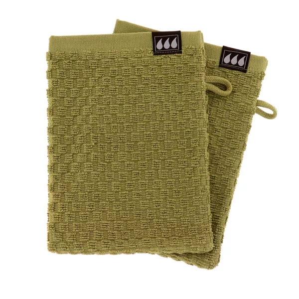 Set di 2 guanti da toilette in cotone (15 x 21 cm) Boho-chic Verde oliva