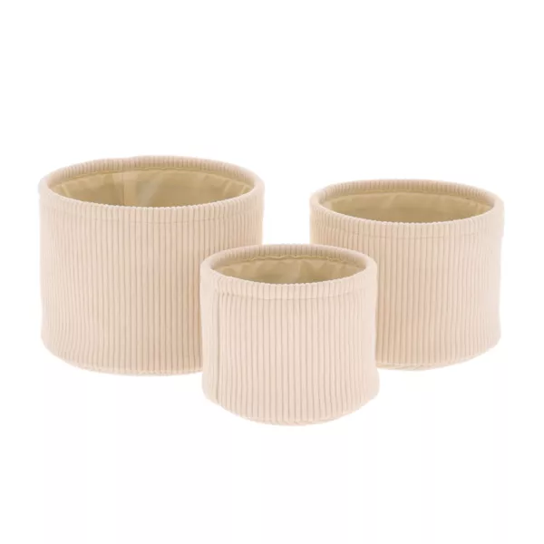 Set di 3 cesti portaoggetti in velluto a coste (H16 cm) Louise Avorio