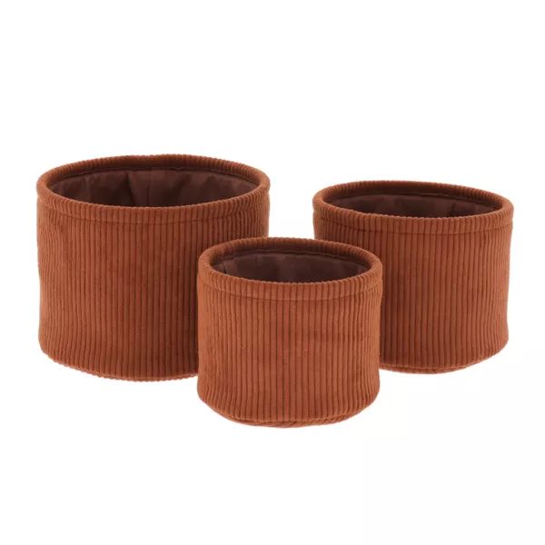 Lot de 3 paniers de rangement velours c�tel� (H16 cm) Louise Marron mocha