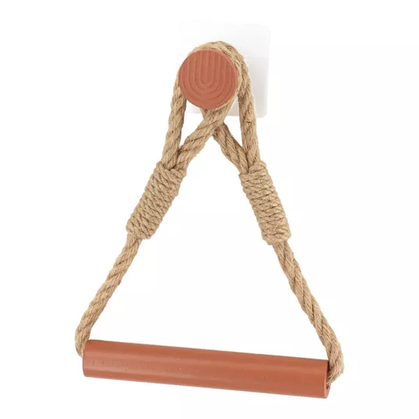 Selbstklebender Wandtoilettenpapierhalter aus Kordel und Bambus im Boho-Chic Terrakotta