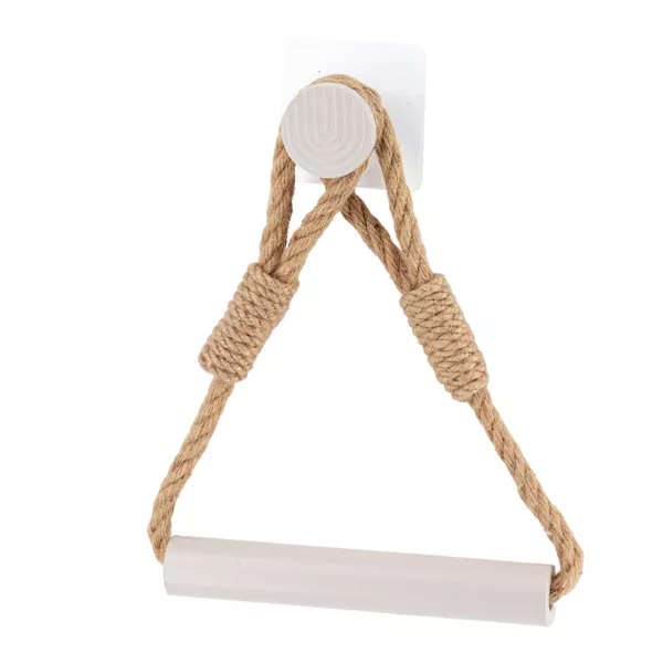 Portarrollos de papel higi�nico adhesivo de pared cuerda y bamb� Boho-Chic Beige gris�ceo